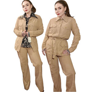 Vintage NWT Deadstock Andrea Gayle Tan Safari Polyester Leisure Suit